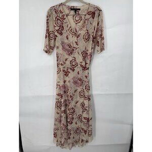 White House Black‎ Market Wrap Dress Women 10 Brown Floral Y2K Prairie Cottage
